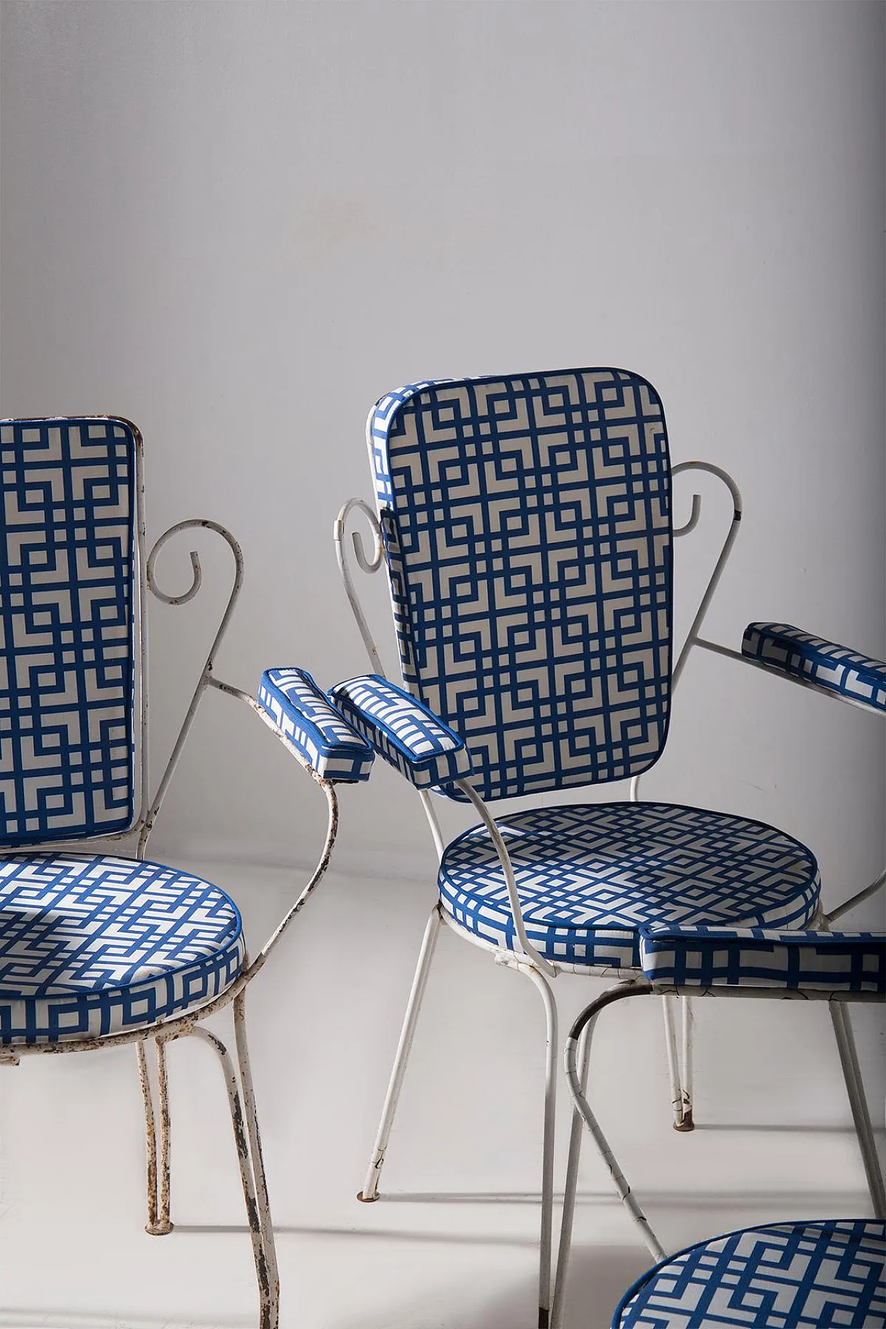 4 Iron and cotton garden chairs, 1950s 7