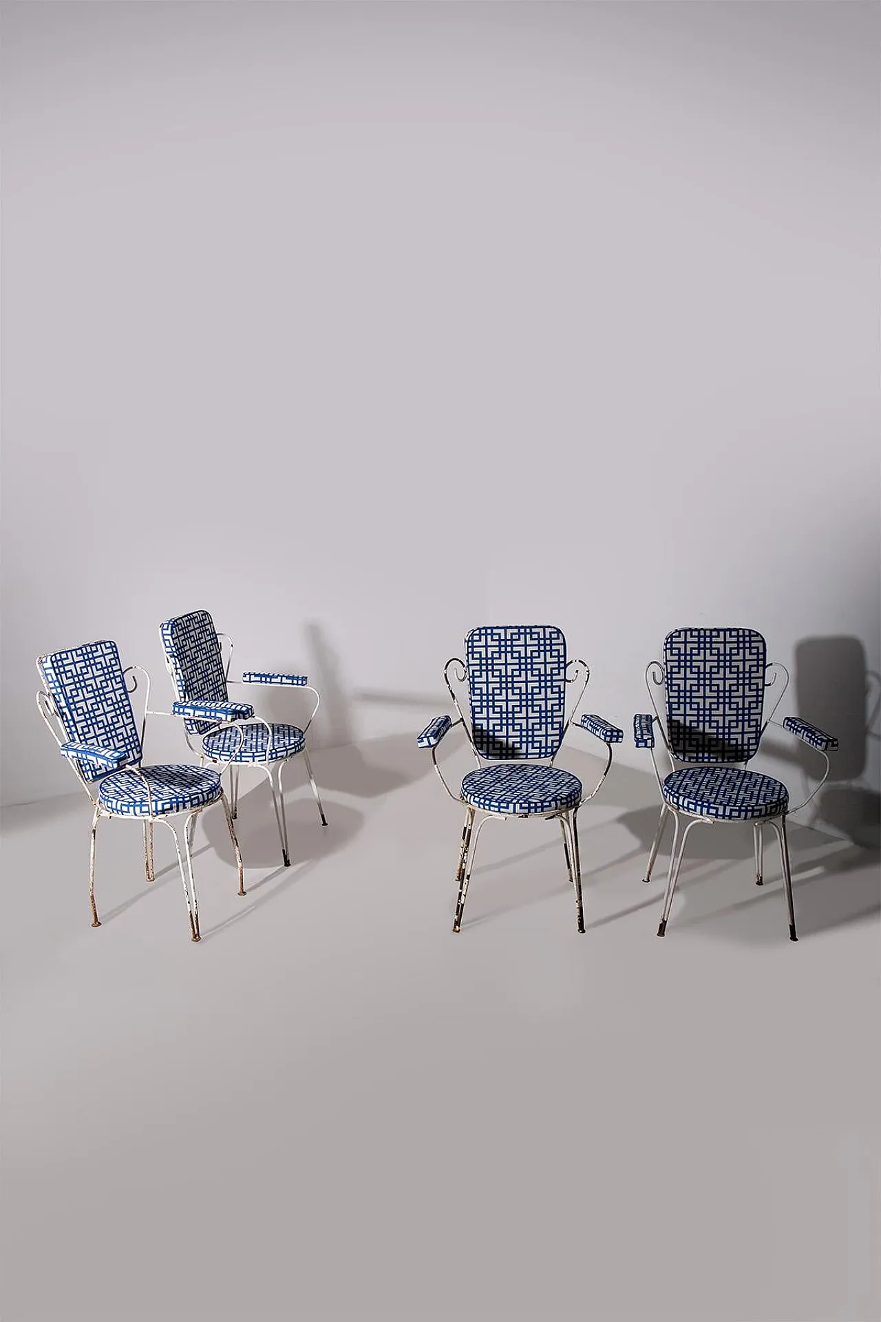 4 Iron and cotton garden chairs, 1950s 10