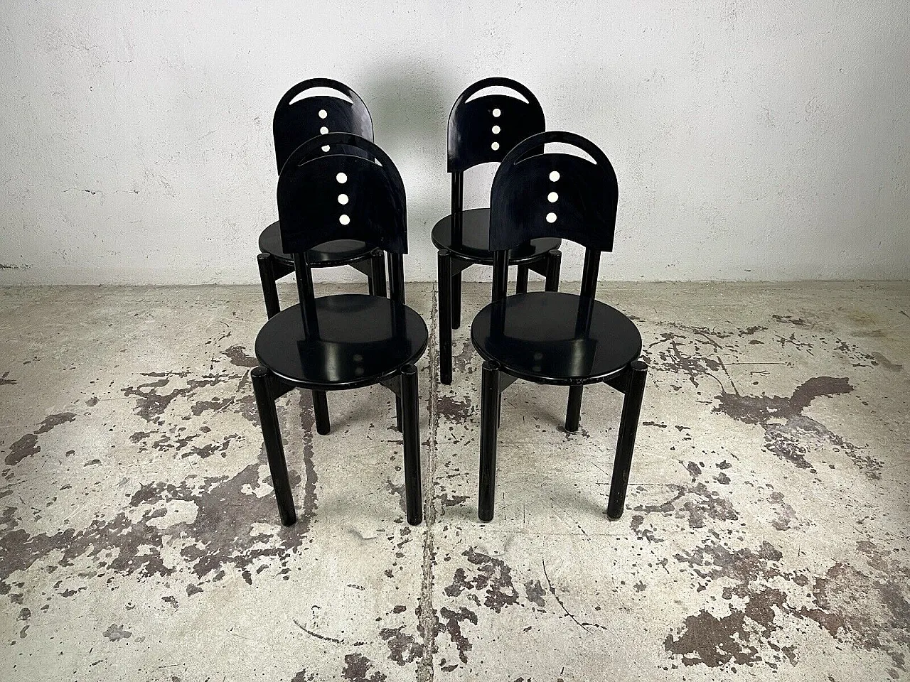 4 Domino wooden chairs, 1970s 1