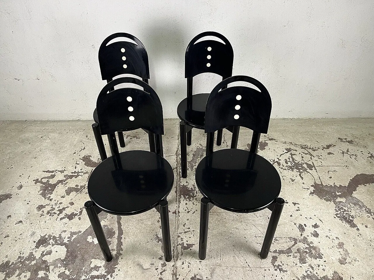 4 Domino wooden chairs, 1970s 3