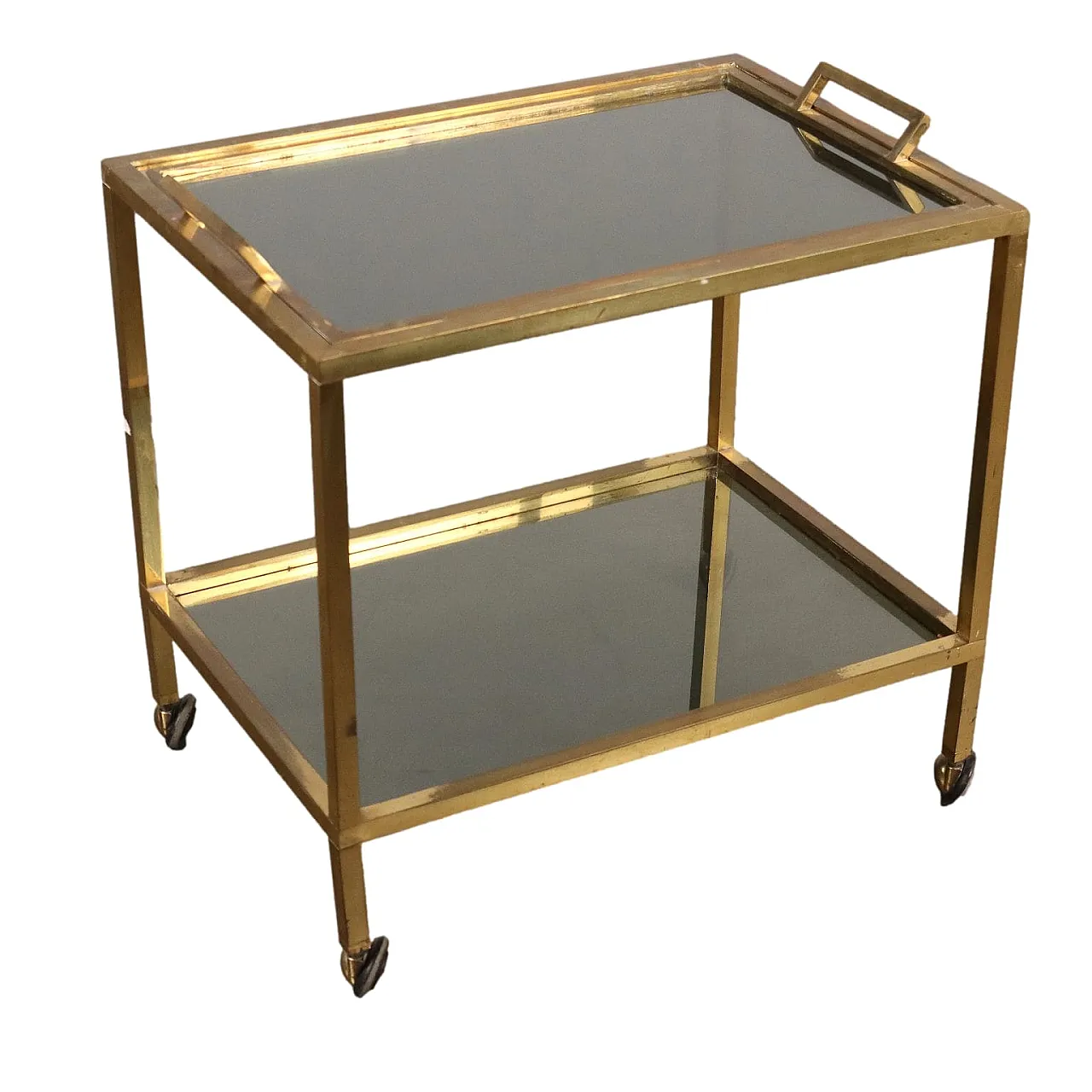 Brass and smoked glass double-shelf cart, 1970s 1