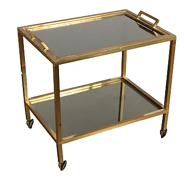 Brass and smoked glass double-shelf cart, 1970s