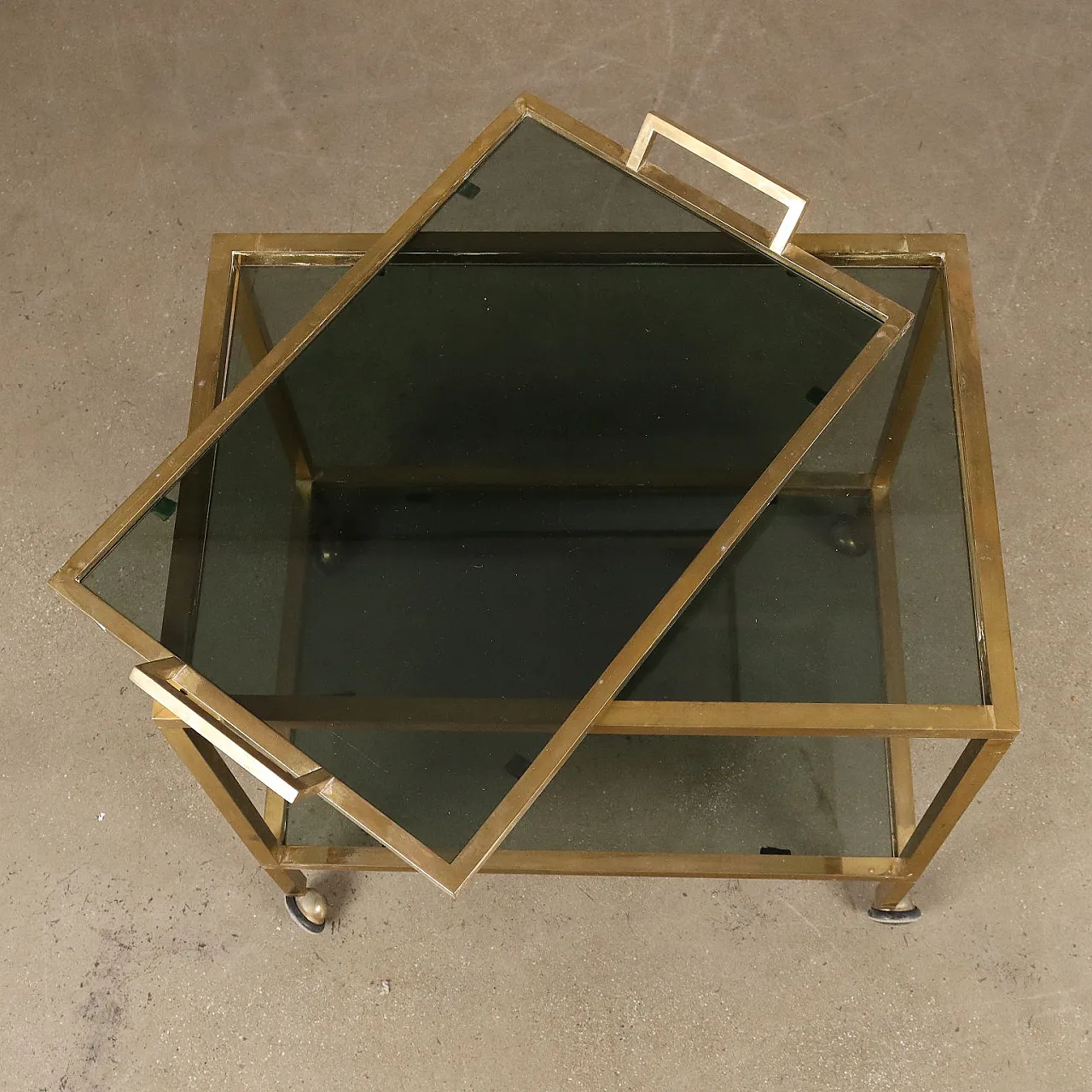 Brass and smoked glass double-shelf cart, 1970s 3