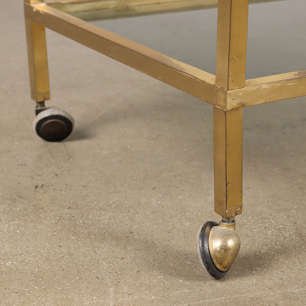 Brass and smoked glass double-shelf cart, 1970s 6