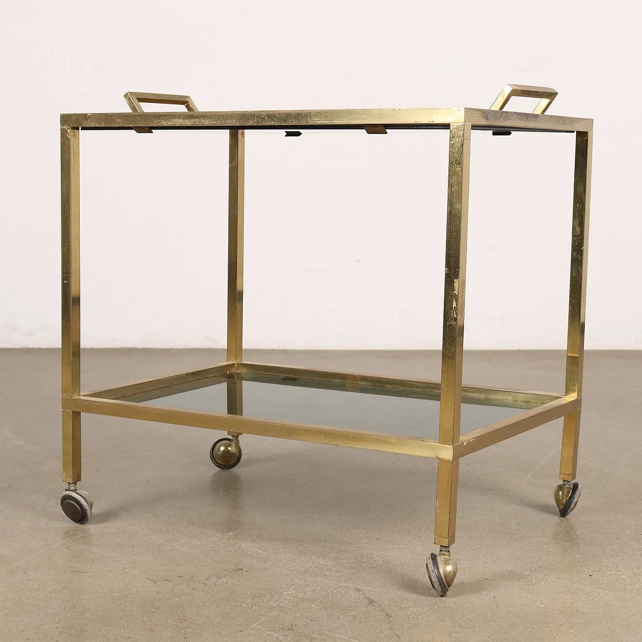 Brass and smoked glass double-shelf cart, 1970s 7