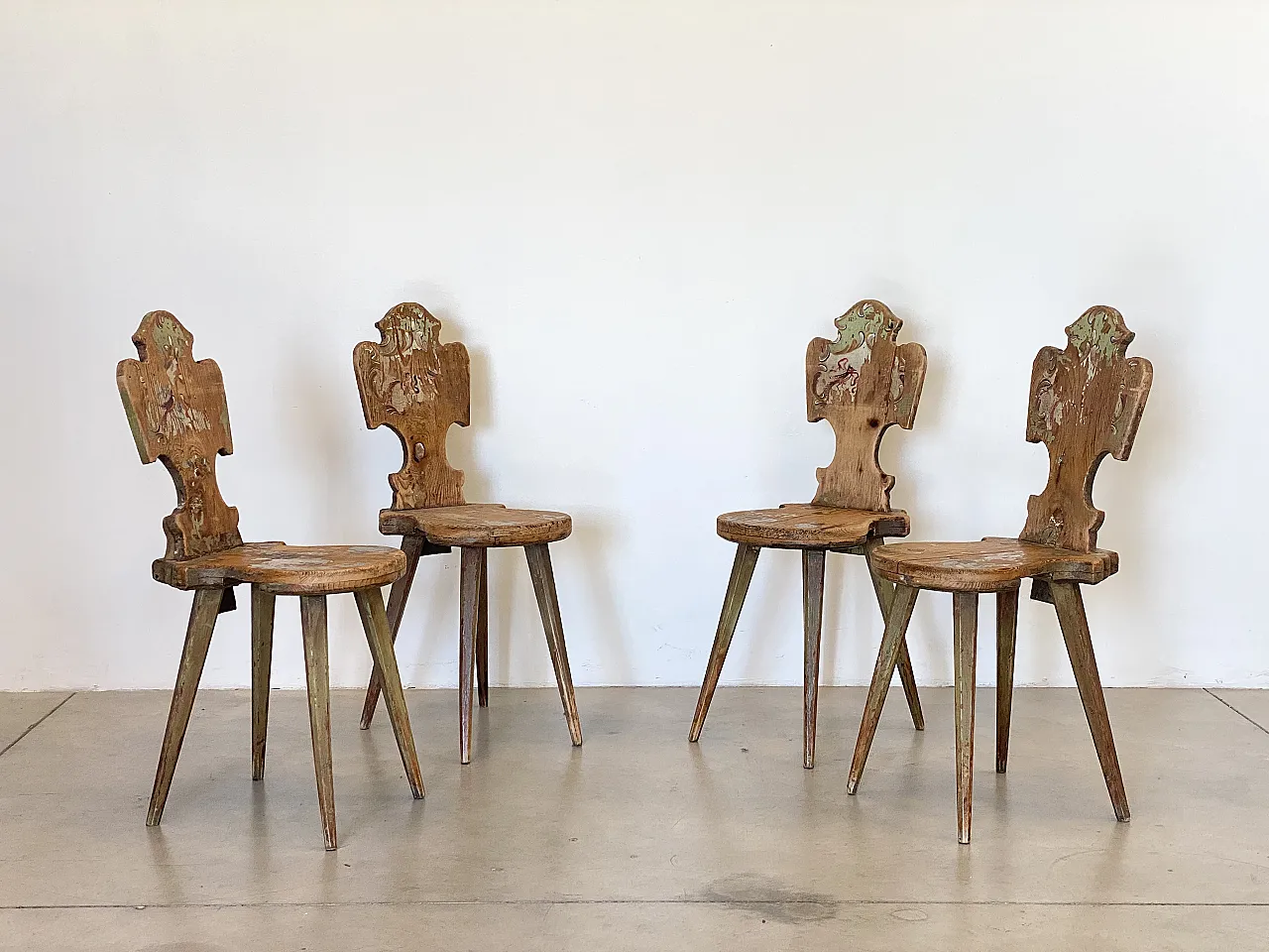 Set of 4 rustic Tyrolean chairs, 60s 1