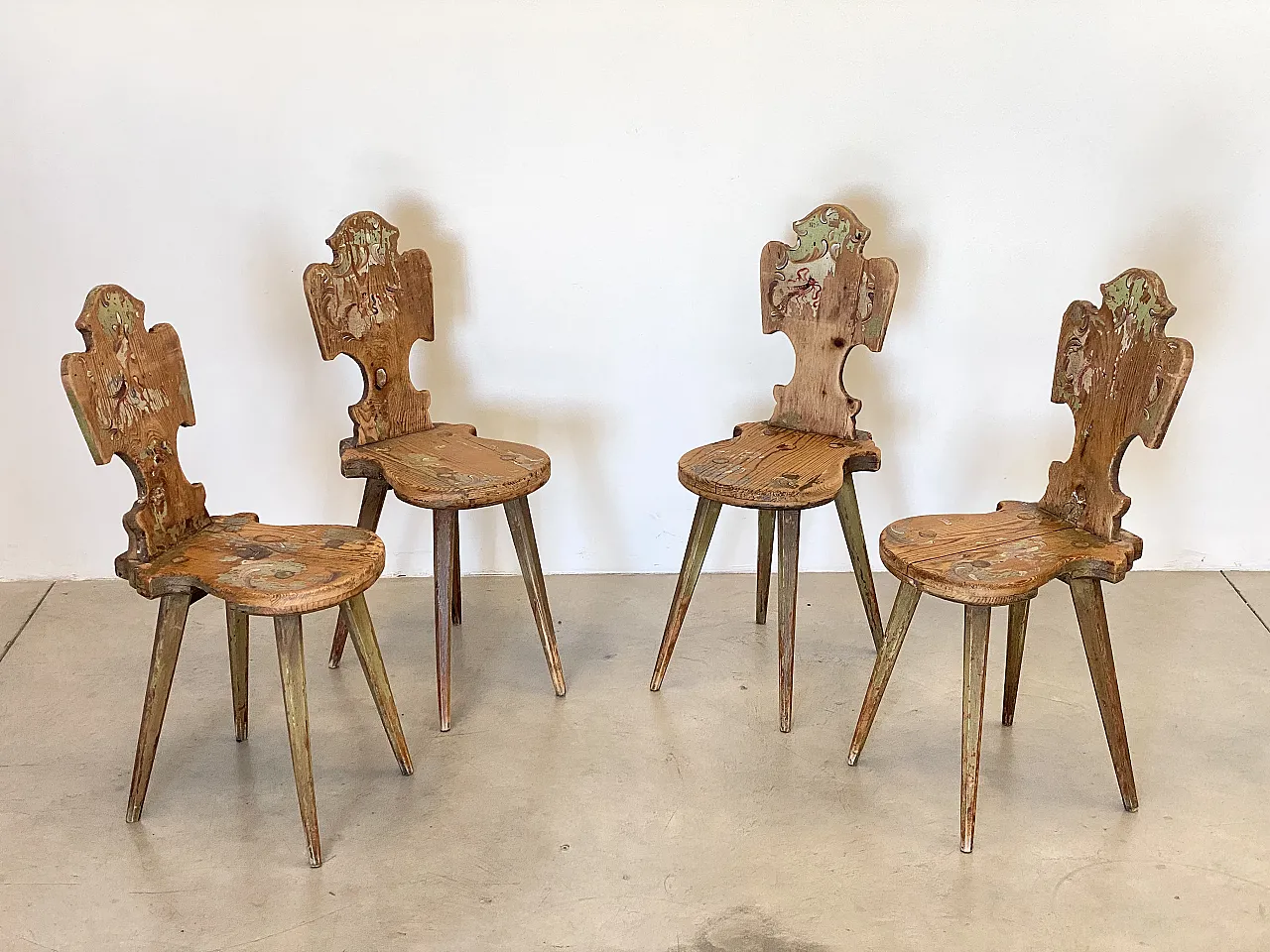 Set of 4 rustic Tyrolean chairs, 60s 2