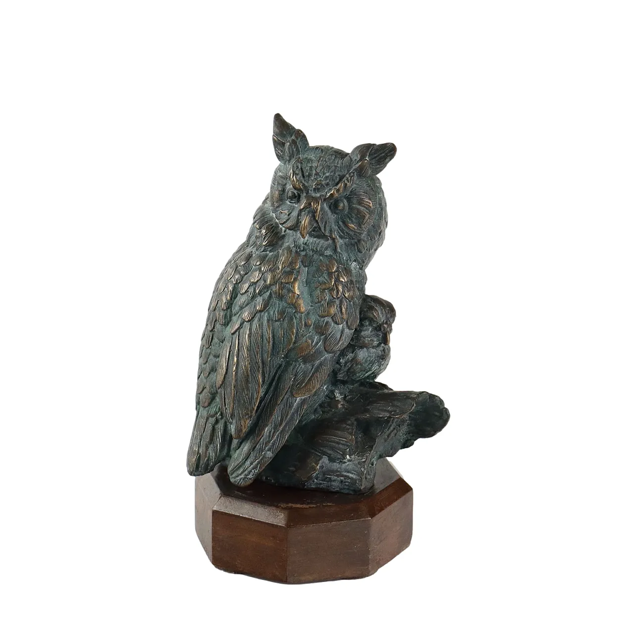 Small bronze with Owl mother and baby on wooden base, 20th Century 1