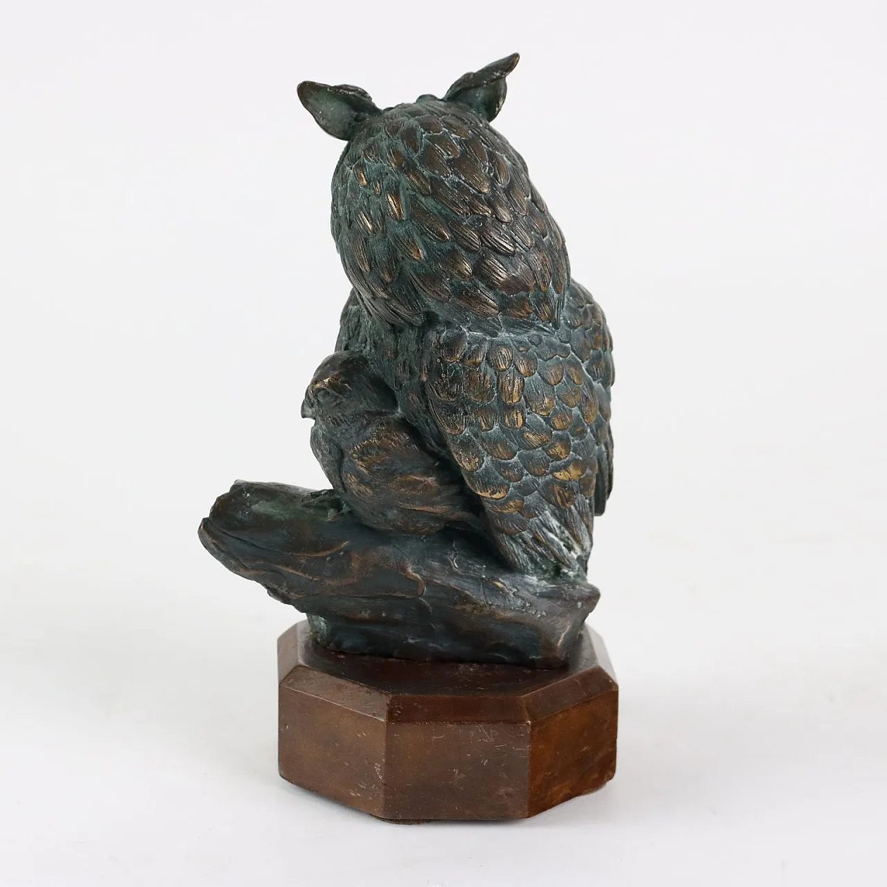 Small bronze with Owl mother and baby on wooden base, 20th Century 6