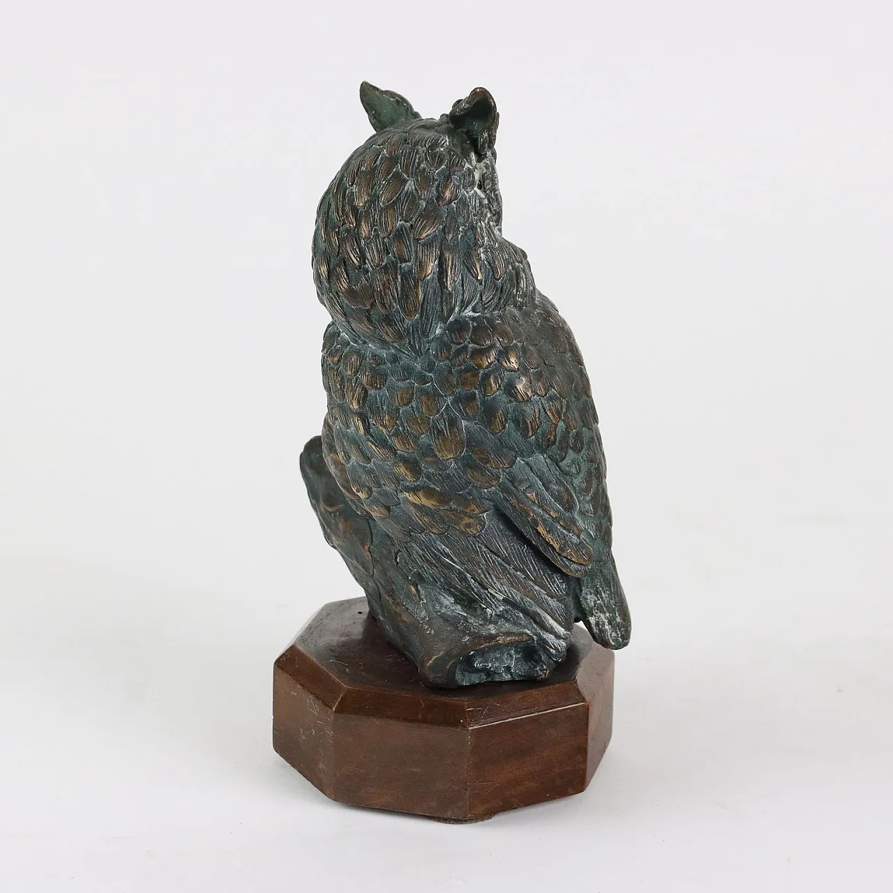 Small bronze with Owl mother and baby on wooden base, 20th Century 7