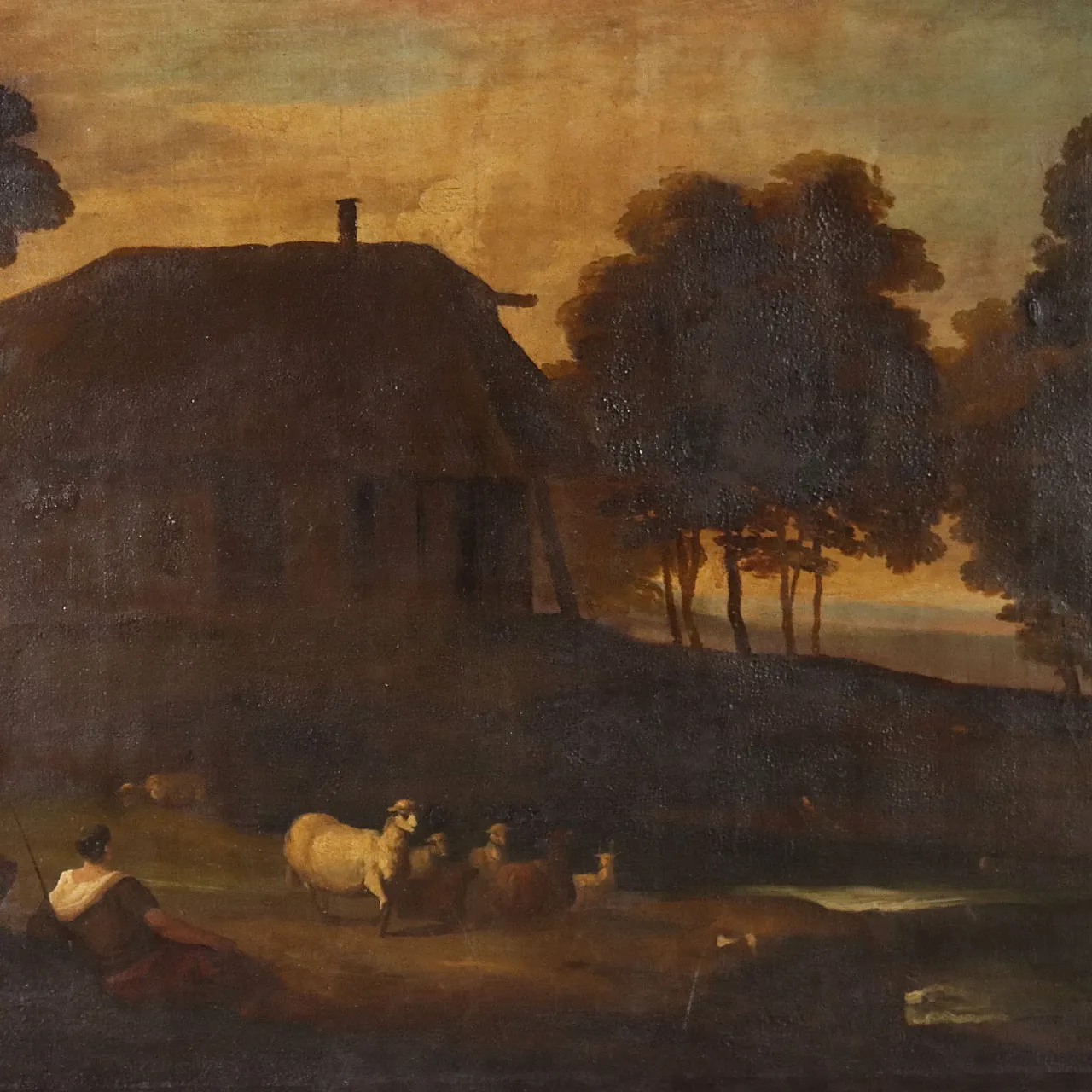 Landscape with Shepherdess and Sheep, oil on canvas, 18th century 3