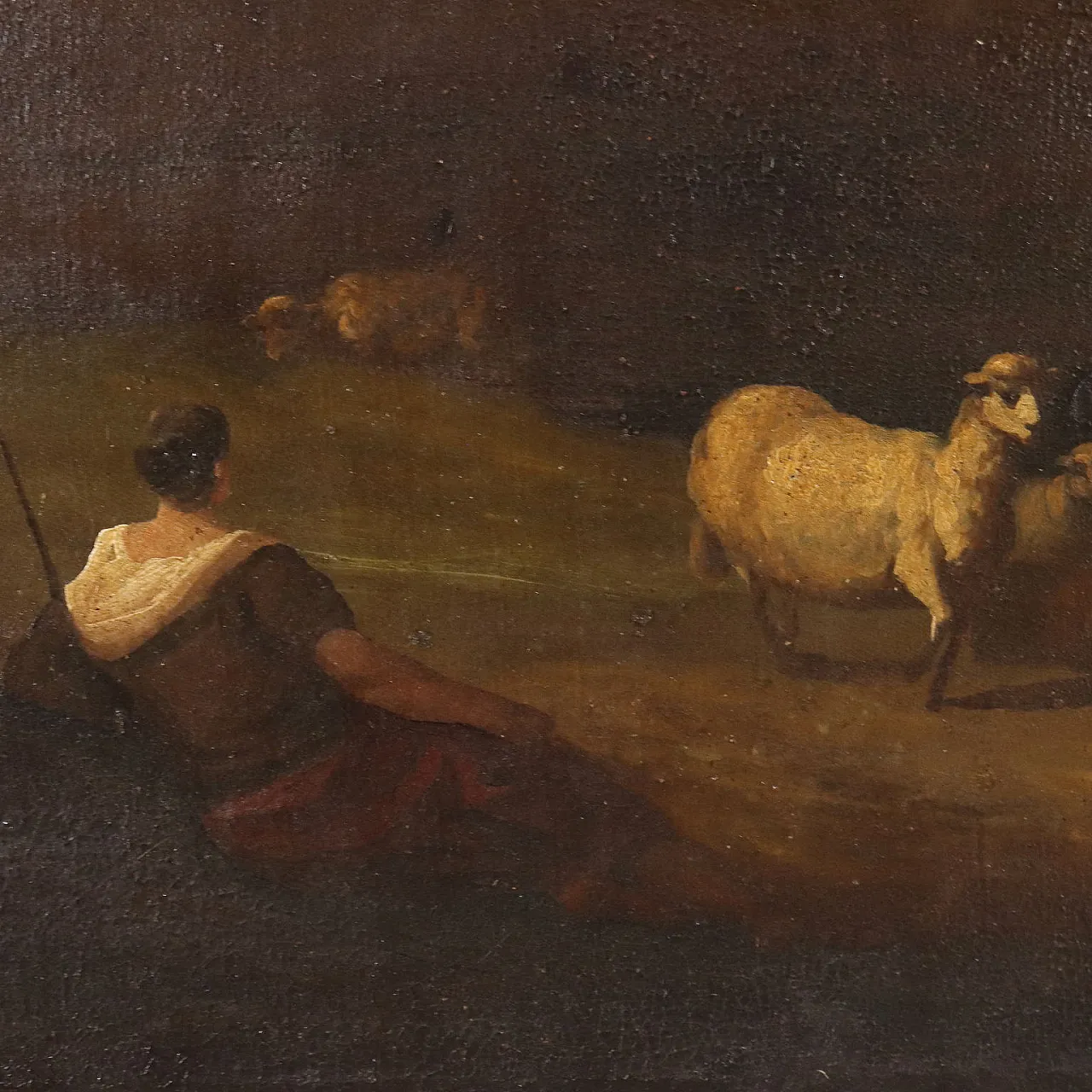 Landscape with Shepherdess and Sheep, oil on canvas, 18th century 4