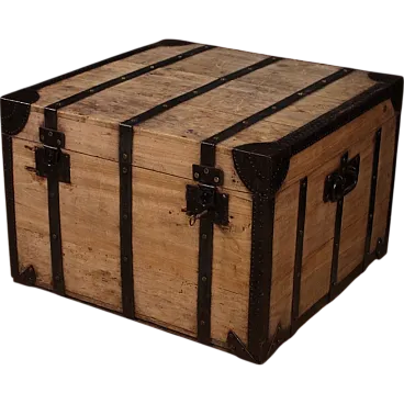 Large wooden travel trunk made in Turin Italy, 20th century