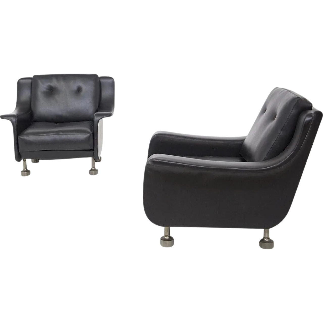 Pair of black leather armchairs qttr. to Luigi Caccia Dominioni, 1960s 16