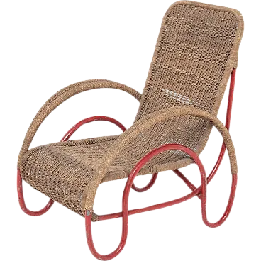 Wicker and painted metal armchair in Bauhaus style, 1930s