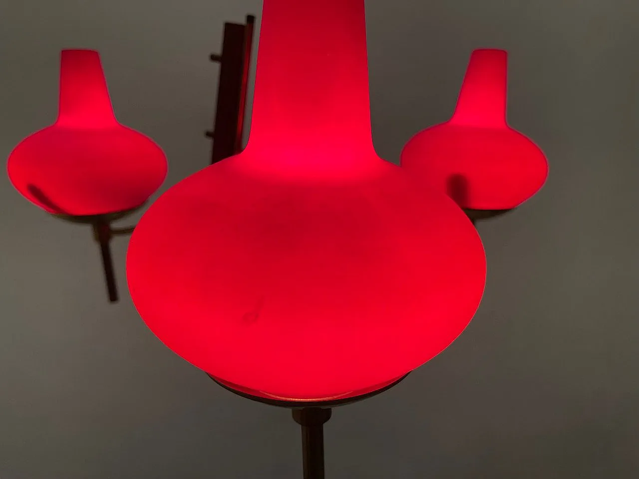 Red Brass Opaline Glass Chandelier, 1950s 10