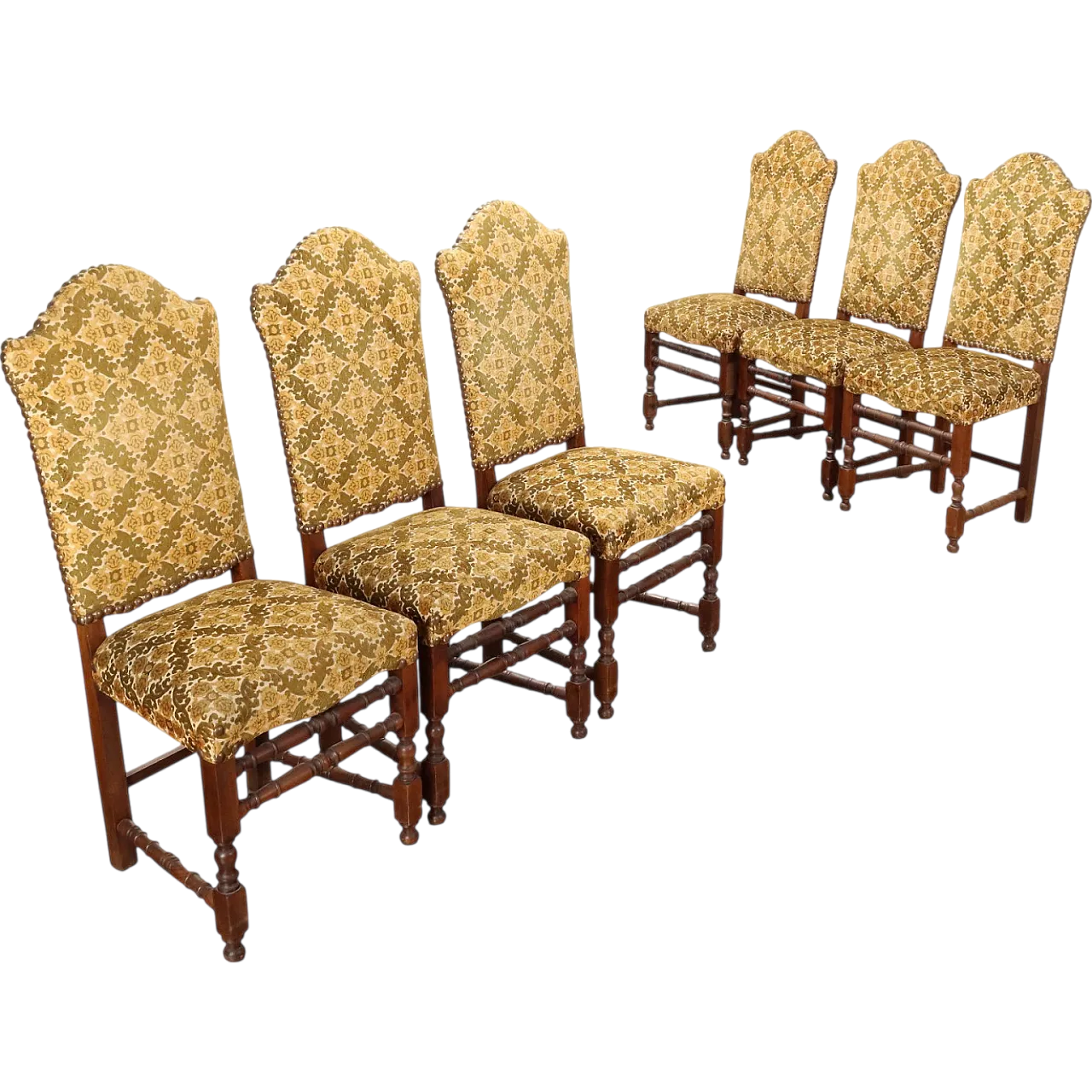 6 Damasque walnut chairs, late 20th century 10