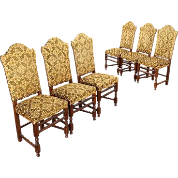 6 Damasque walnut chairs, late 20th century