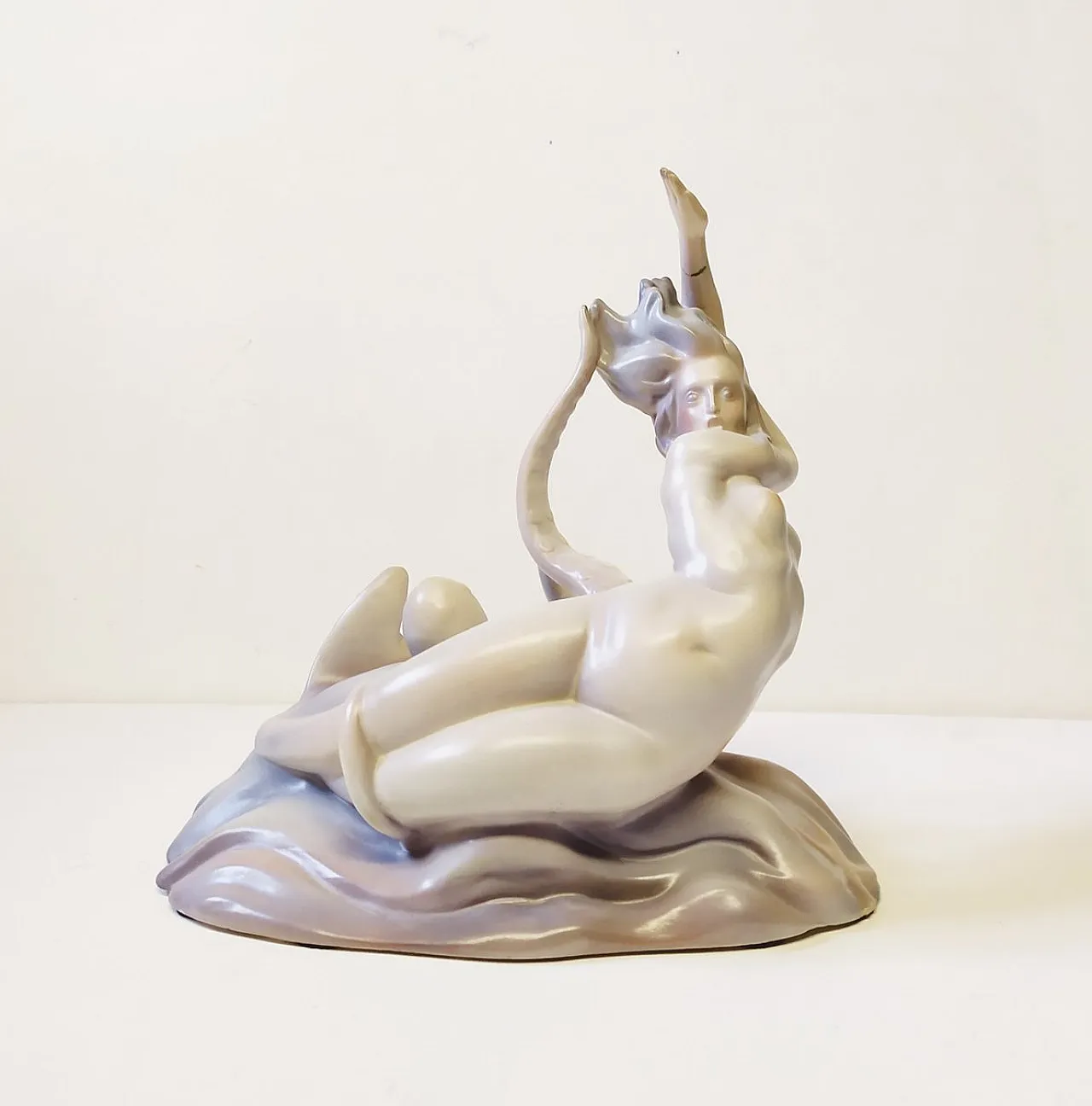 Scultura grande sirena in ceramica di Mapelli, anni '40 1