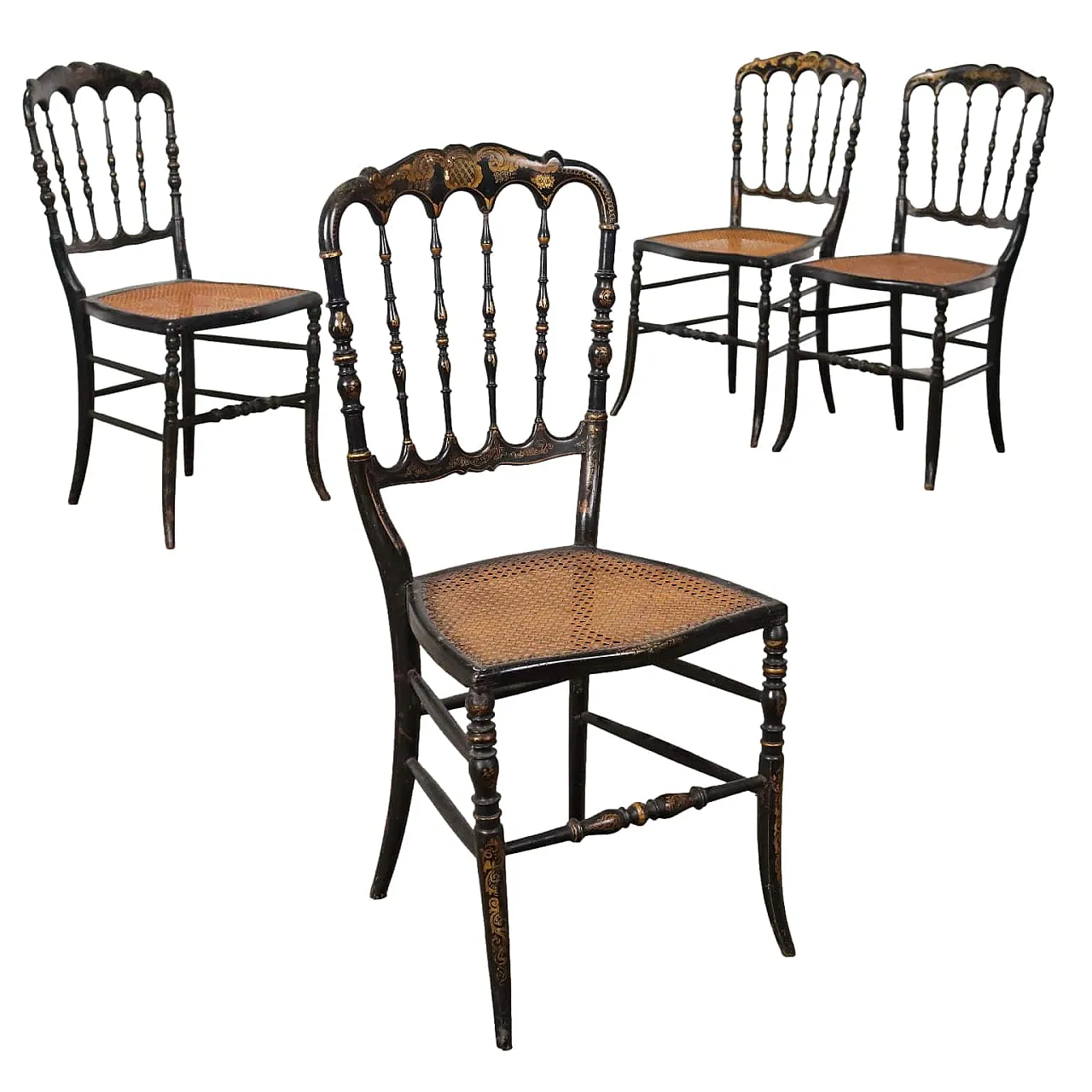 4 Chiavarine beech and straw chairs, 19th century 1