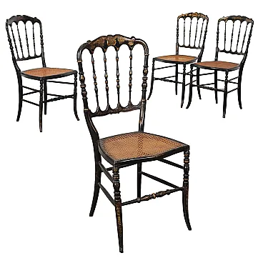 4 Chiavarine beech and straw chairs, 19th century