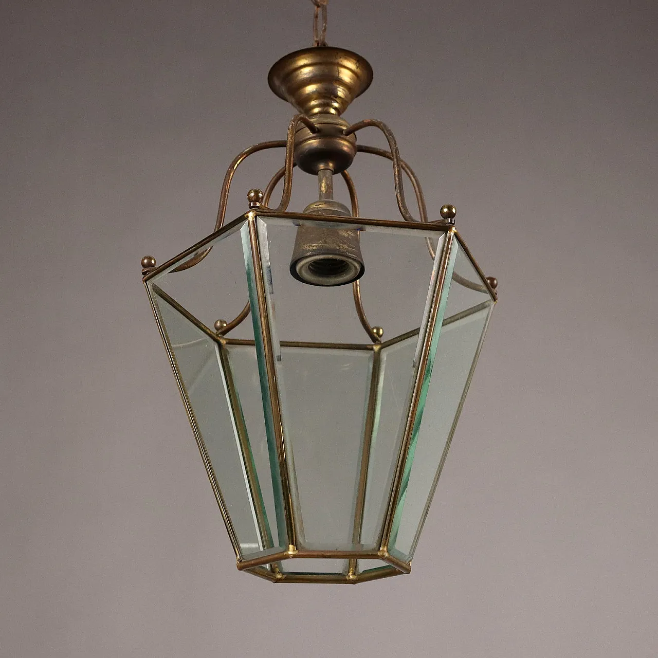 Pair of lanterns in metal and glass Italy, 20th Century 3