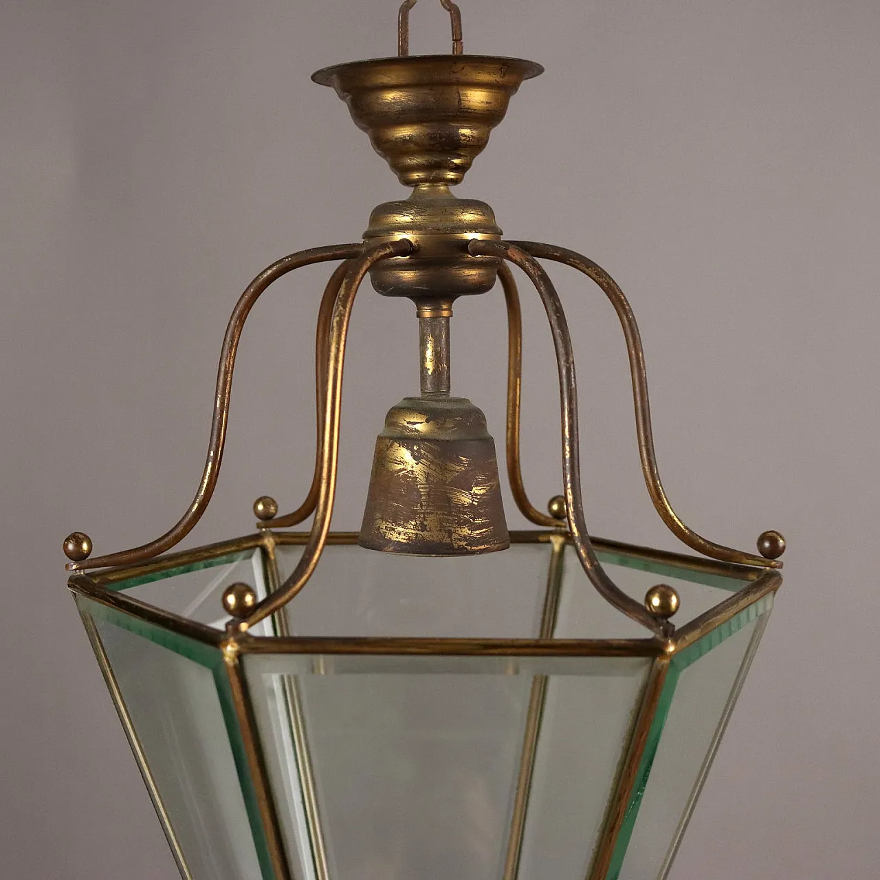 Pair of lanterns in metal and glass Italy, 20th Century 4