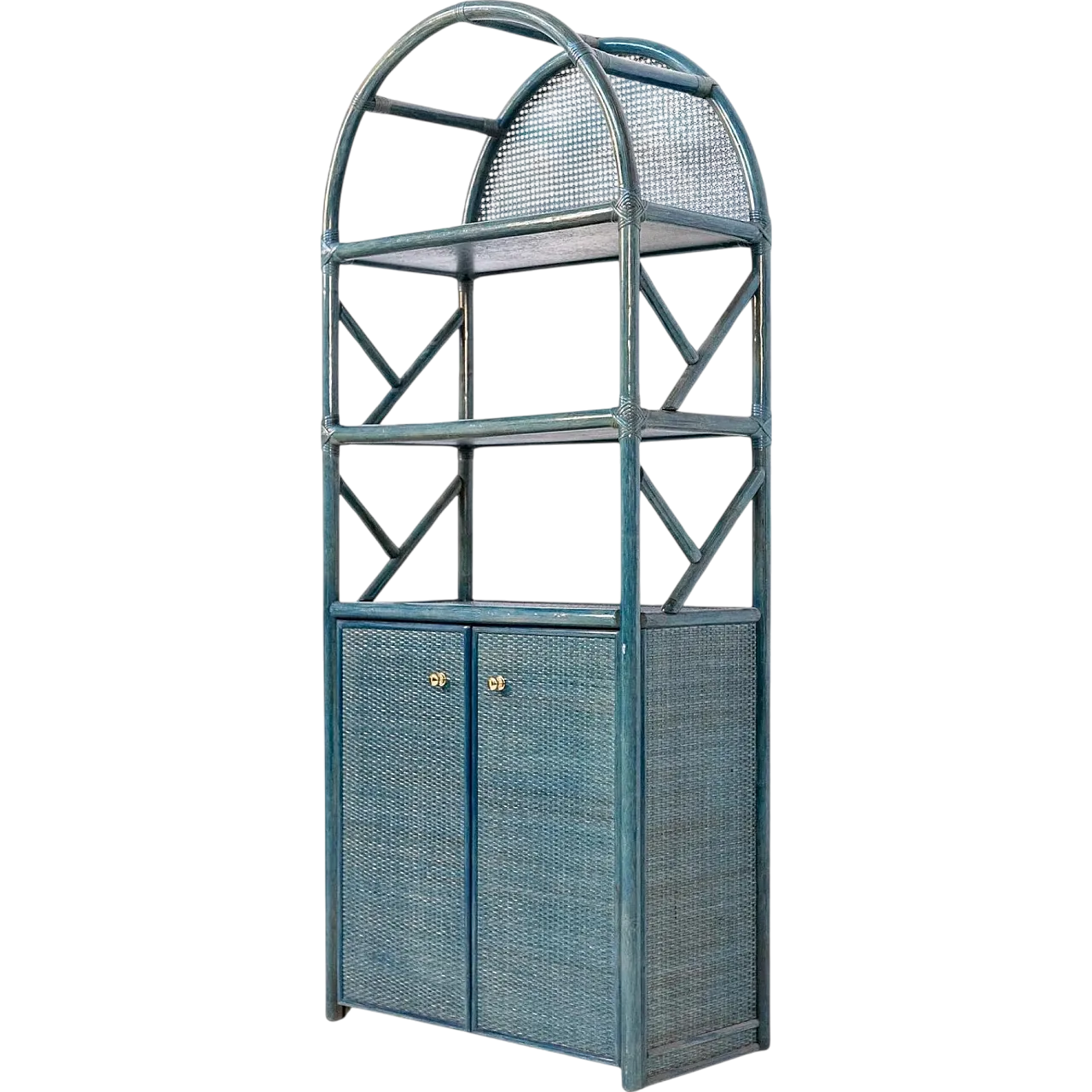 Bookcase in green bamboo, rattan and brass, 1980s 9