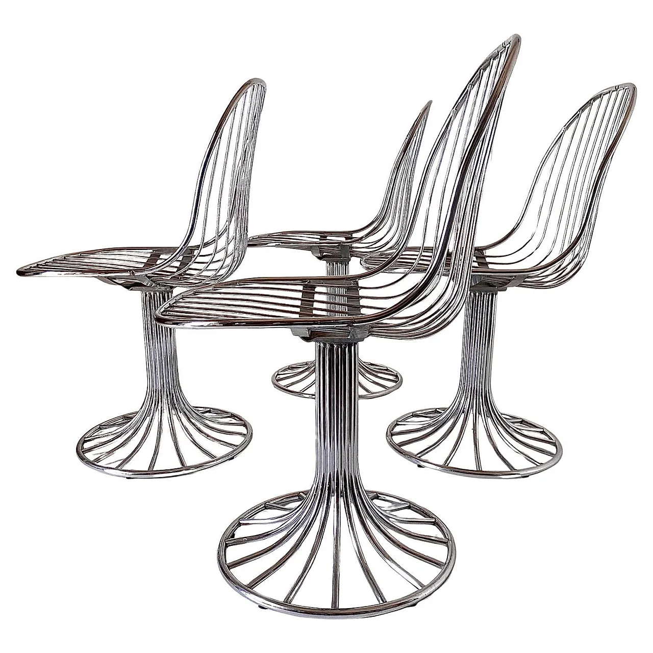 Chromed Steel Chairs, Gastone Rinaldi for RIMA, Italian 70s 1