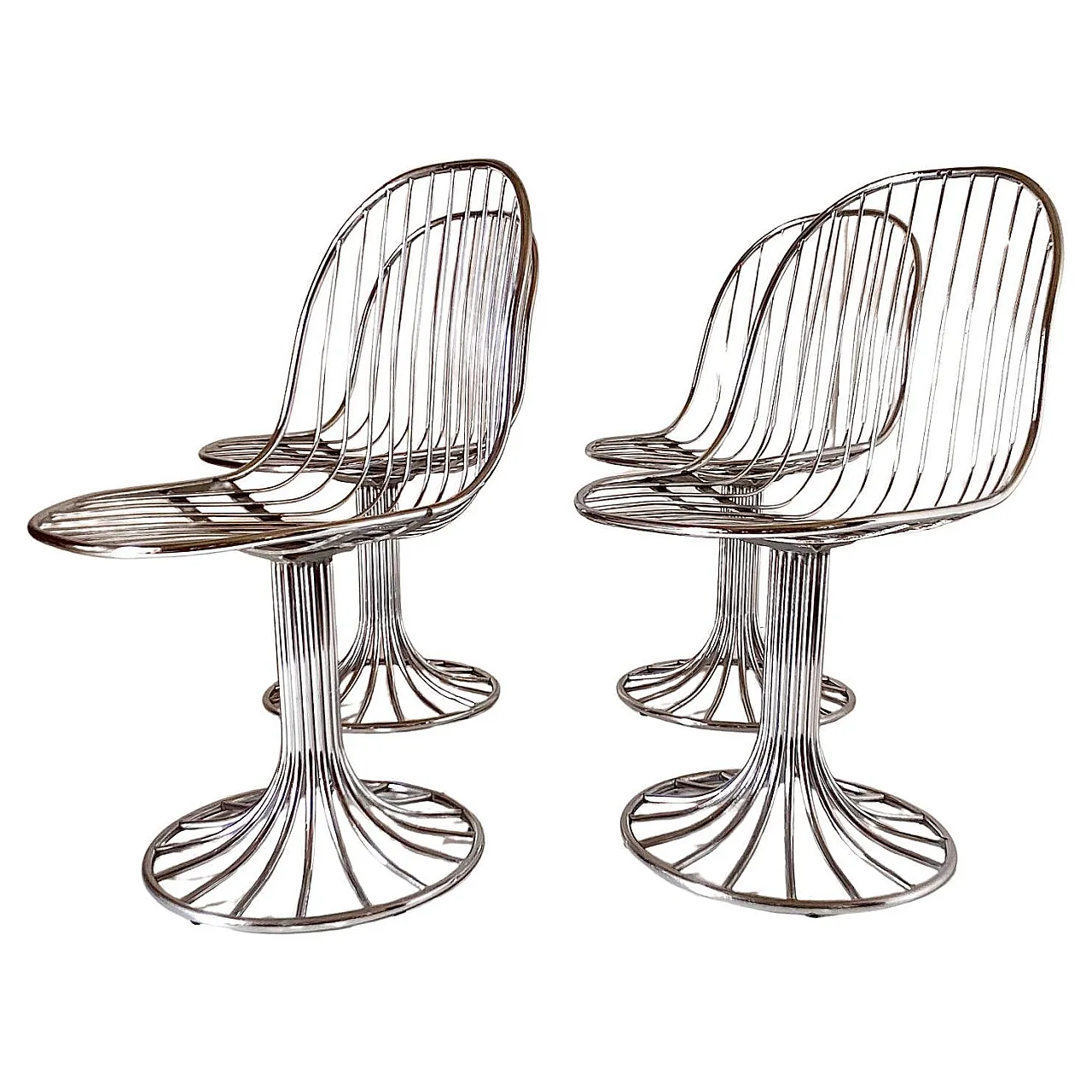 Chromed Steel Chairs, Gastone Rinaldi for RIMA, Italian 70s 2