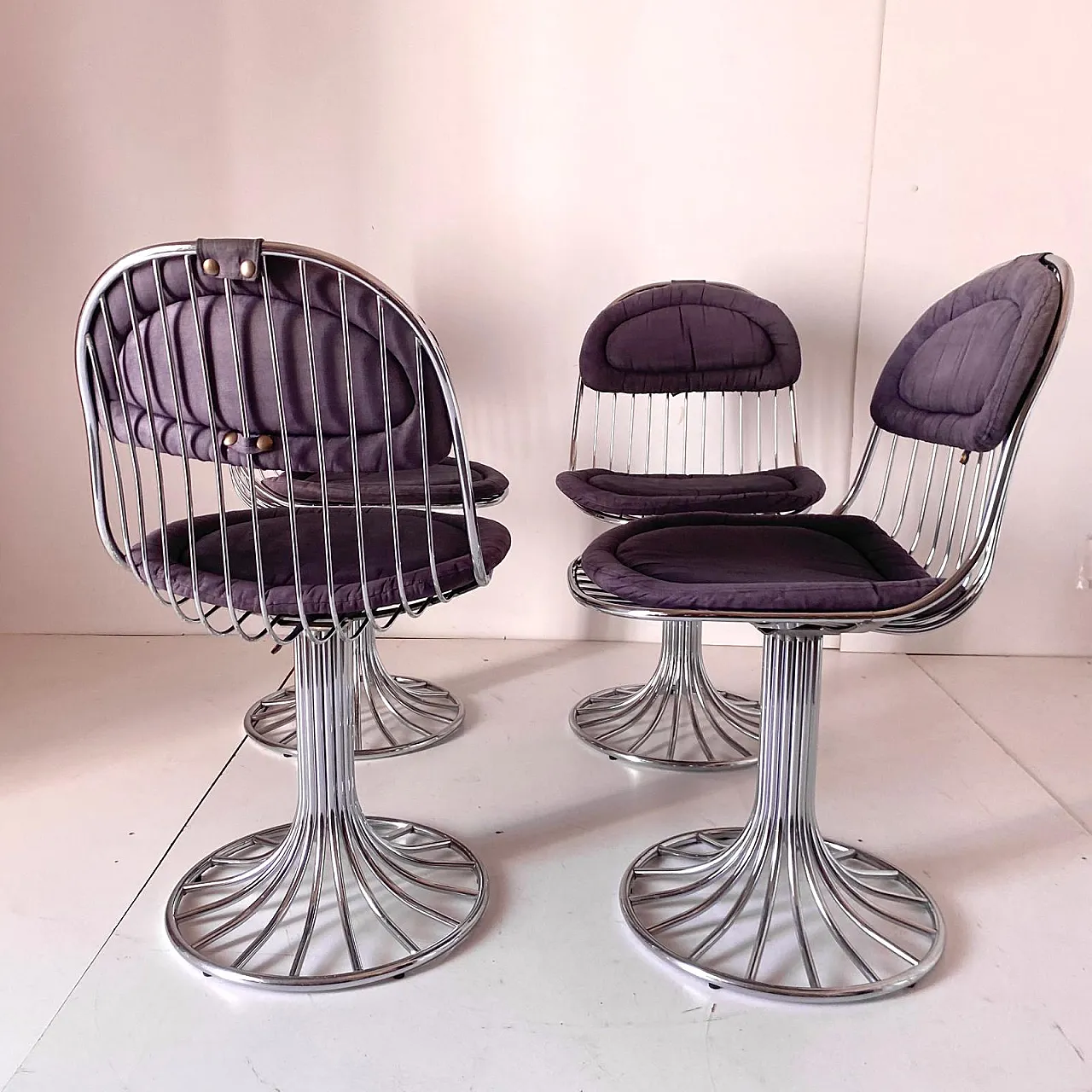 Chromed Steel Chairs, Gastone Rinaldi for RIMA, Italian 70s 9