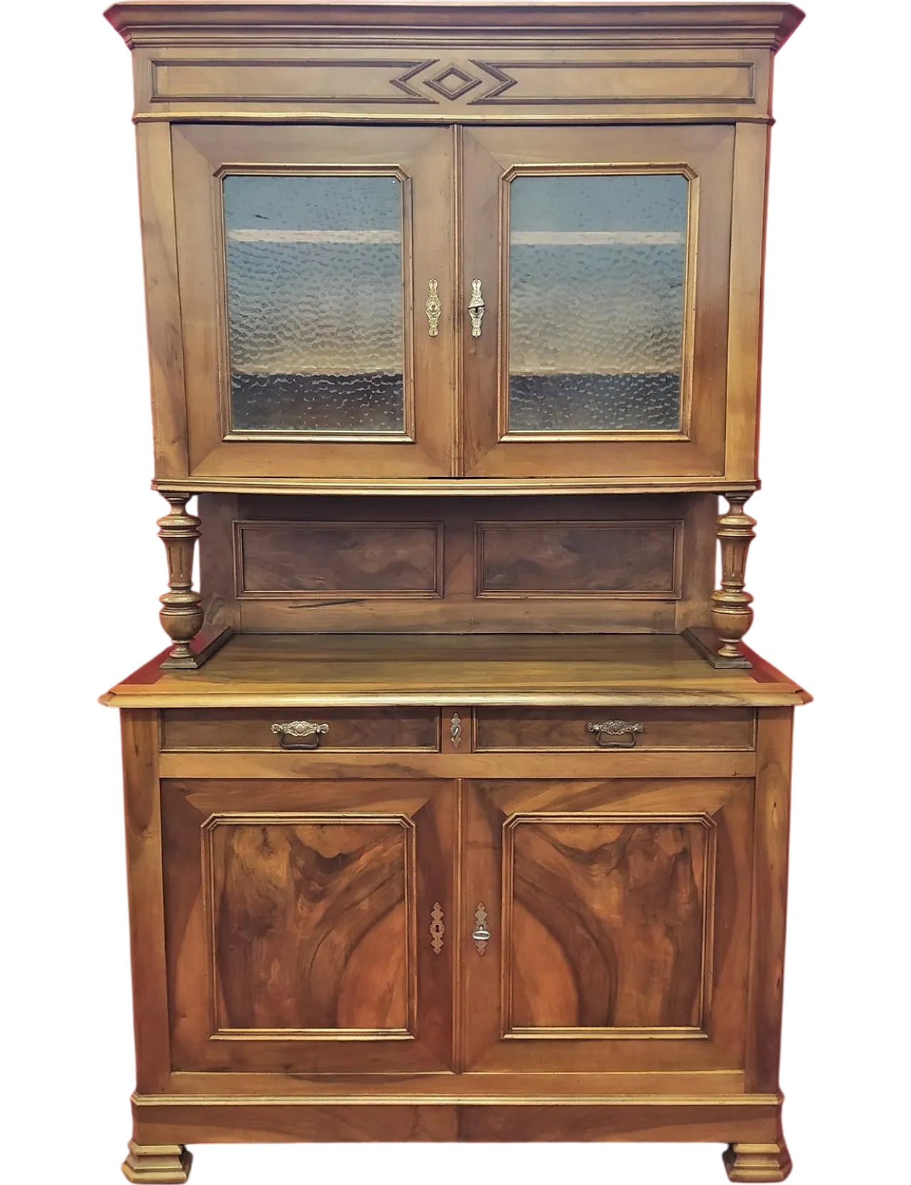 Credenza due porte in noce con vetrina superiore, '800 11