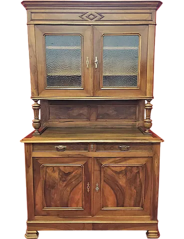 Credenza due porte in noce con vetrina superiore, '800