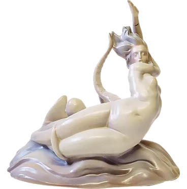 Scultura grande sirena in ceramica di Mapelli, anni '40