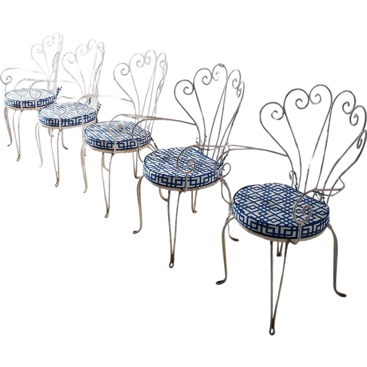 5 Varnished iron garden chairs, 1950s 8