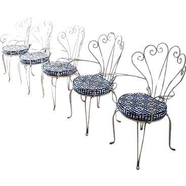 5 Varnished iron garden chairs, 1950s