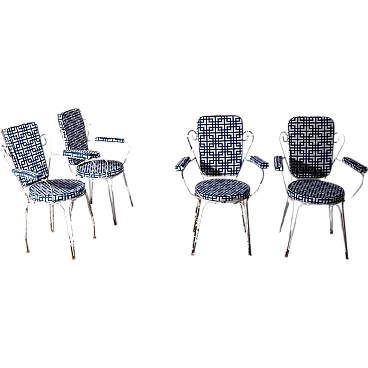 4 Iron and cotton garden chairs, 1950s