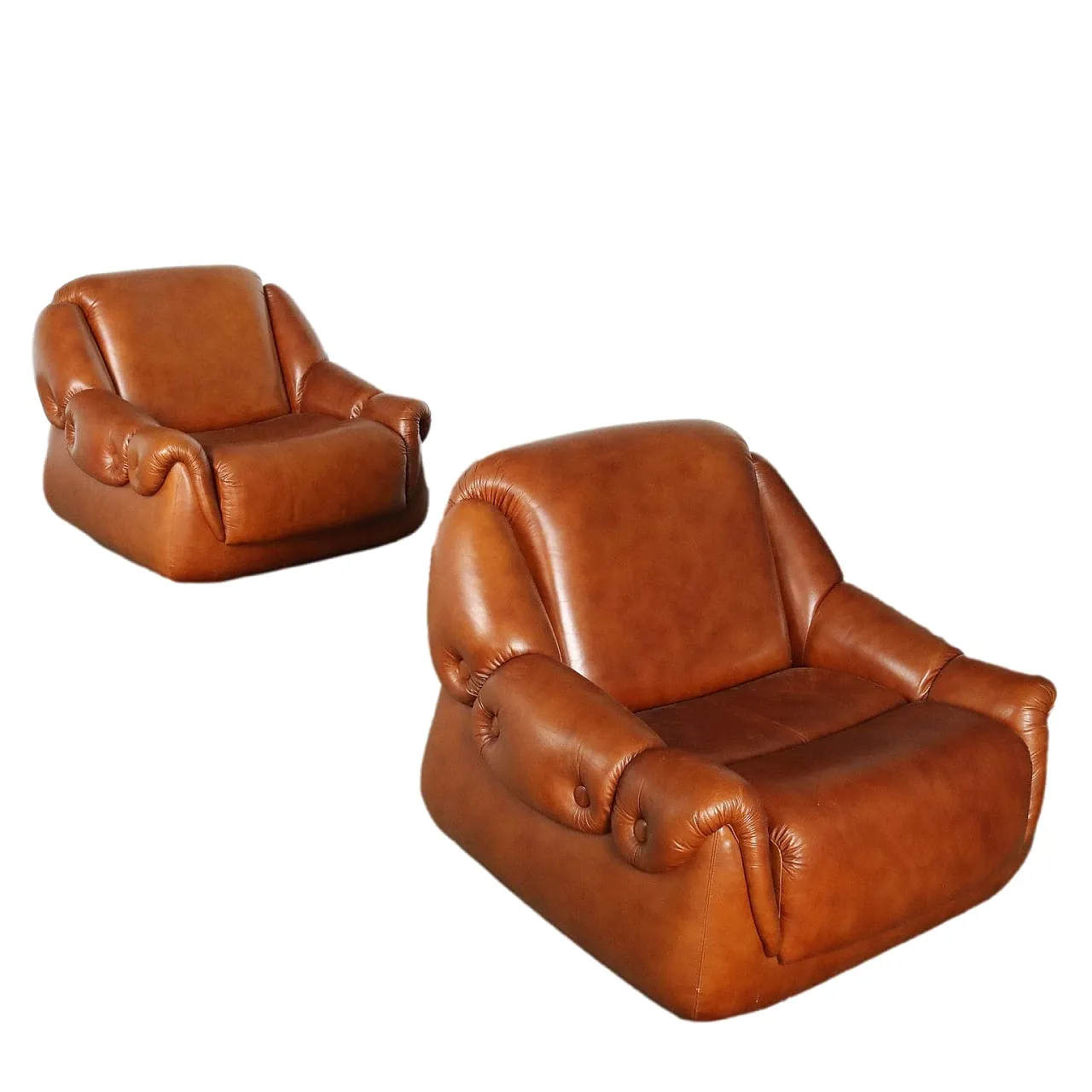 Pair of foam and leatherette armchairs, 1970s 1