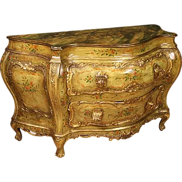 Large Venetian lacquered and gilded chest of drawers, 20th century