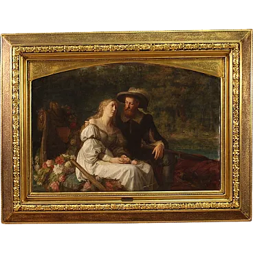 Emil Reynier, Romantic scene, painting signed and dated, 1888