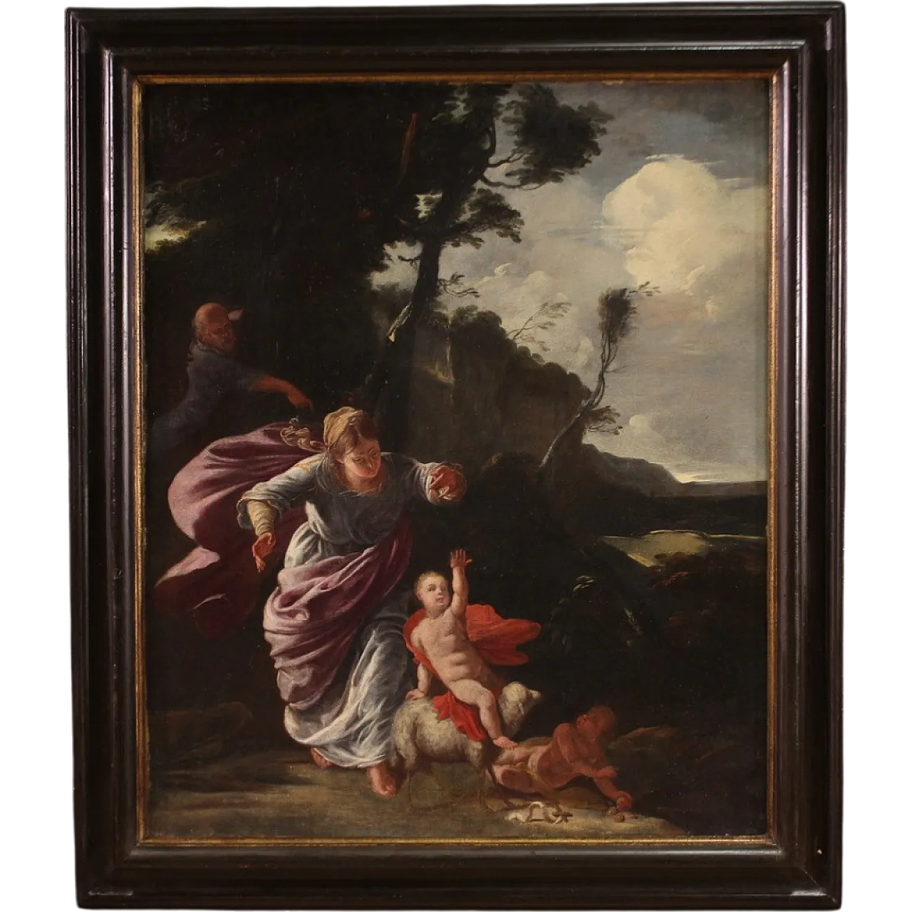 French Baroque painter, Rest during the flight into Egypt 17th century 17