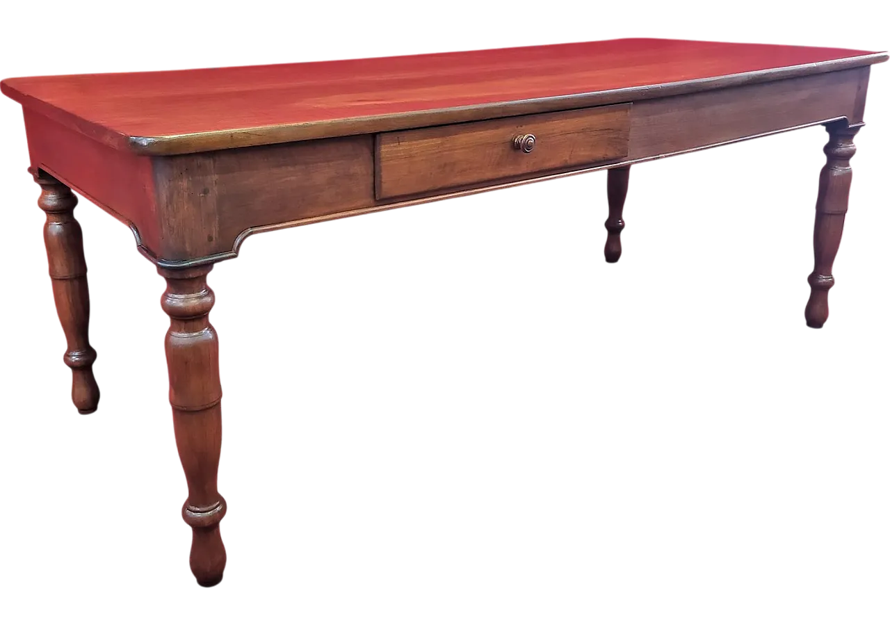 Rectangular walnut table with double drawer, 19th century 11