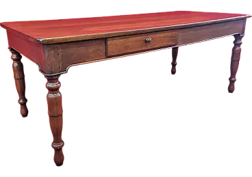 Rectangular walnut table with double drawer, 19th century