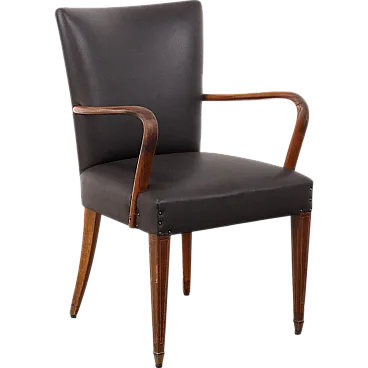 Beech and imitation leather chair, mid-20th century