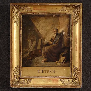 German panel painting depicting a Hermit, 18th century