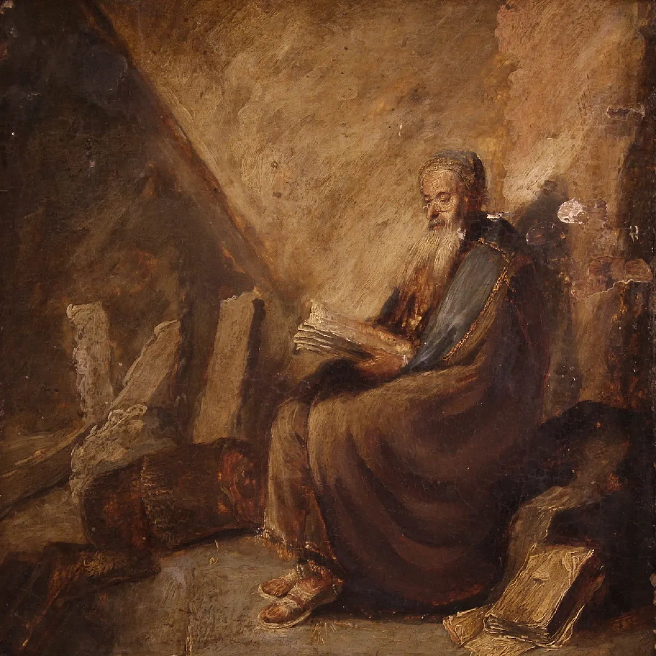 German panel painting depicting a Hermit, 18th century 2