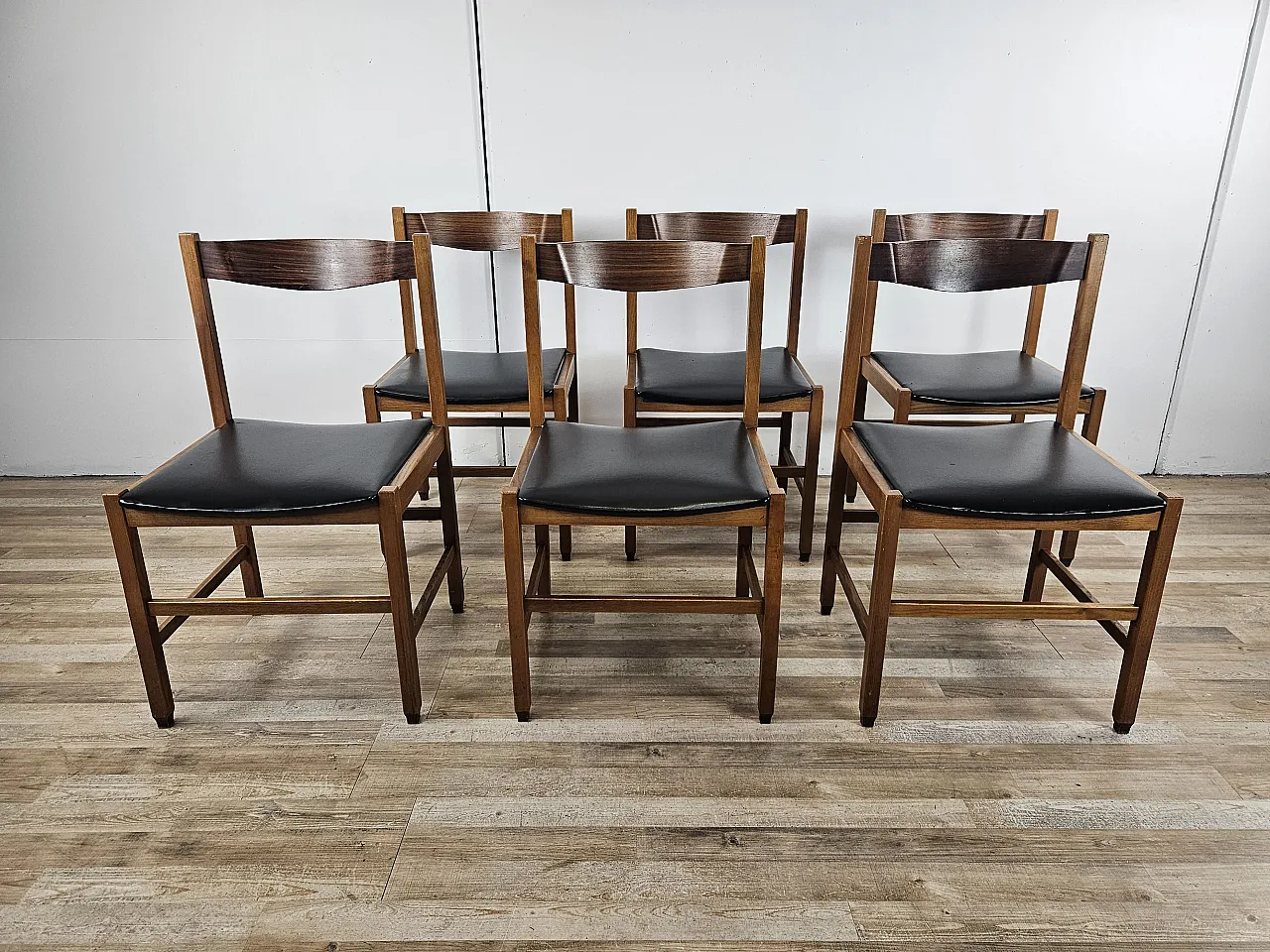 Six Scandinavian style teak and leather dining chairs 1