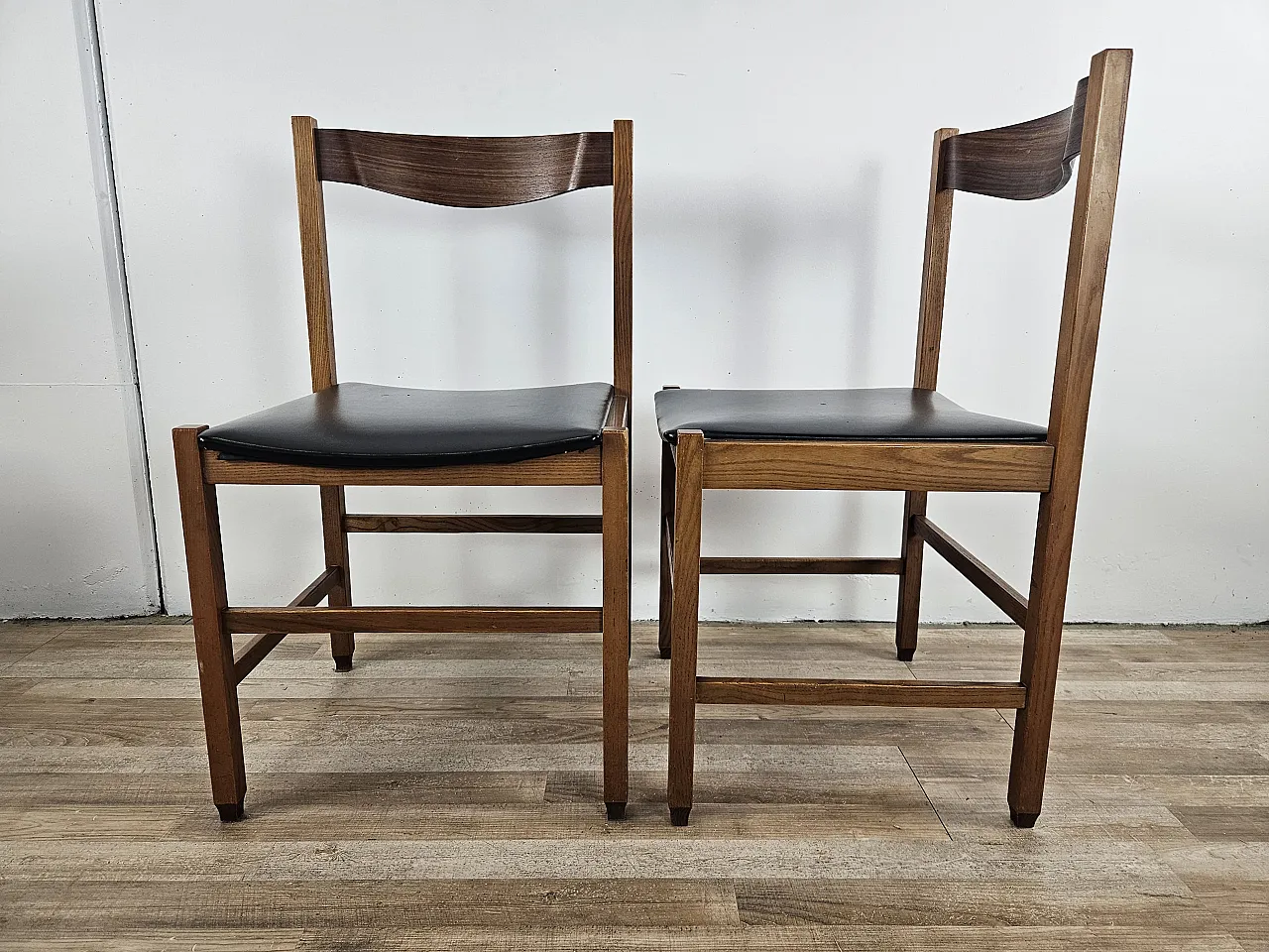 Six Scandinavian style teak and leather dining chairs 6