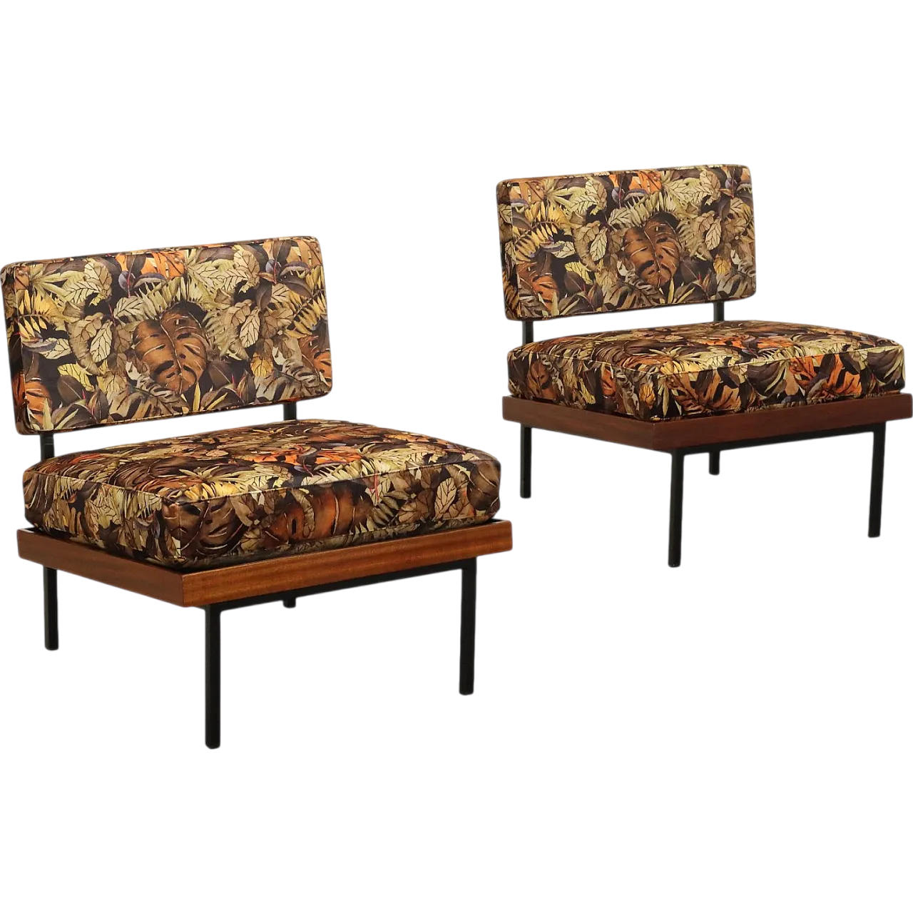 Armchairs Jungle Collection Velvet Wood Italy 1960s 11