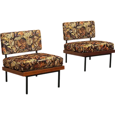 Armchairs Jungle Collection Velvet Wood Italy 1960s